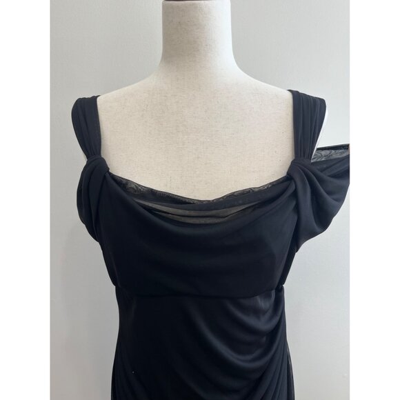VTG Alex Evenings Gown  Maxi Dress Womens 10 Black Draped Sheer - Picture 9 of 9